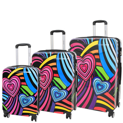 Multi Heart Print Hard Shell Suitcase