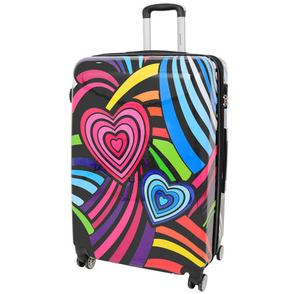 Multi Heart Print Hard Shell Suitcase